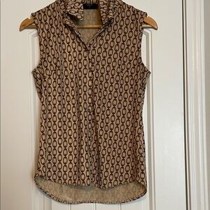 Tahari Brown and Cream beige Patterned short sleeve sporty top